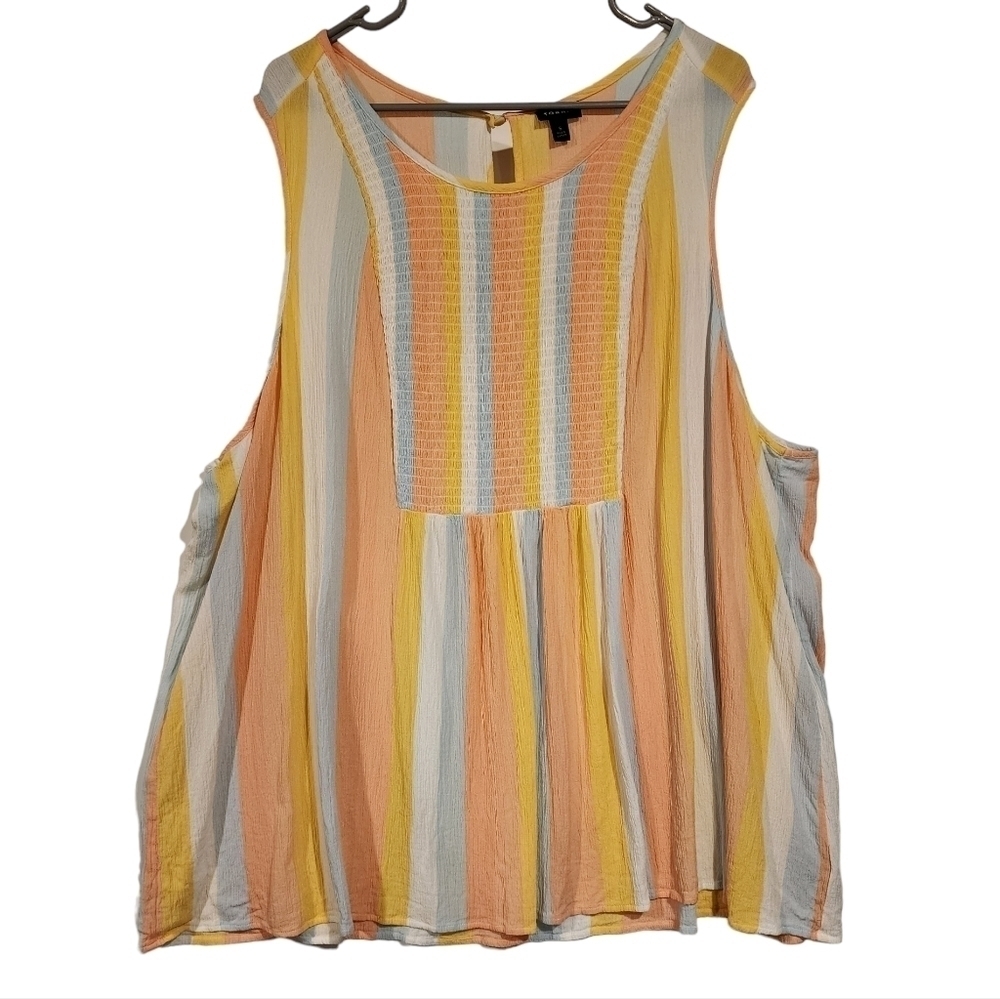Torrid Multi Pastel Rainbow Striped Gauze Smocked Tank Top Lightweight Breezy 6X - Picture 3 of 13